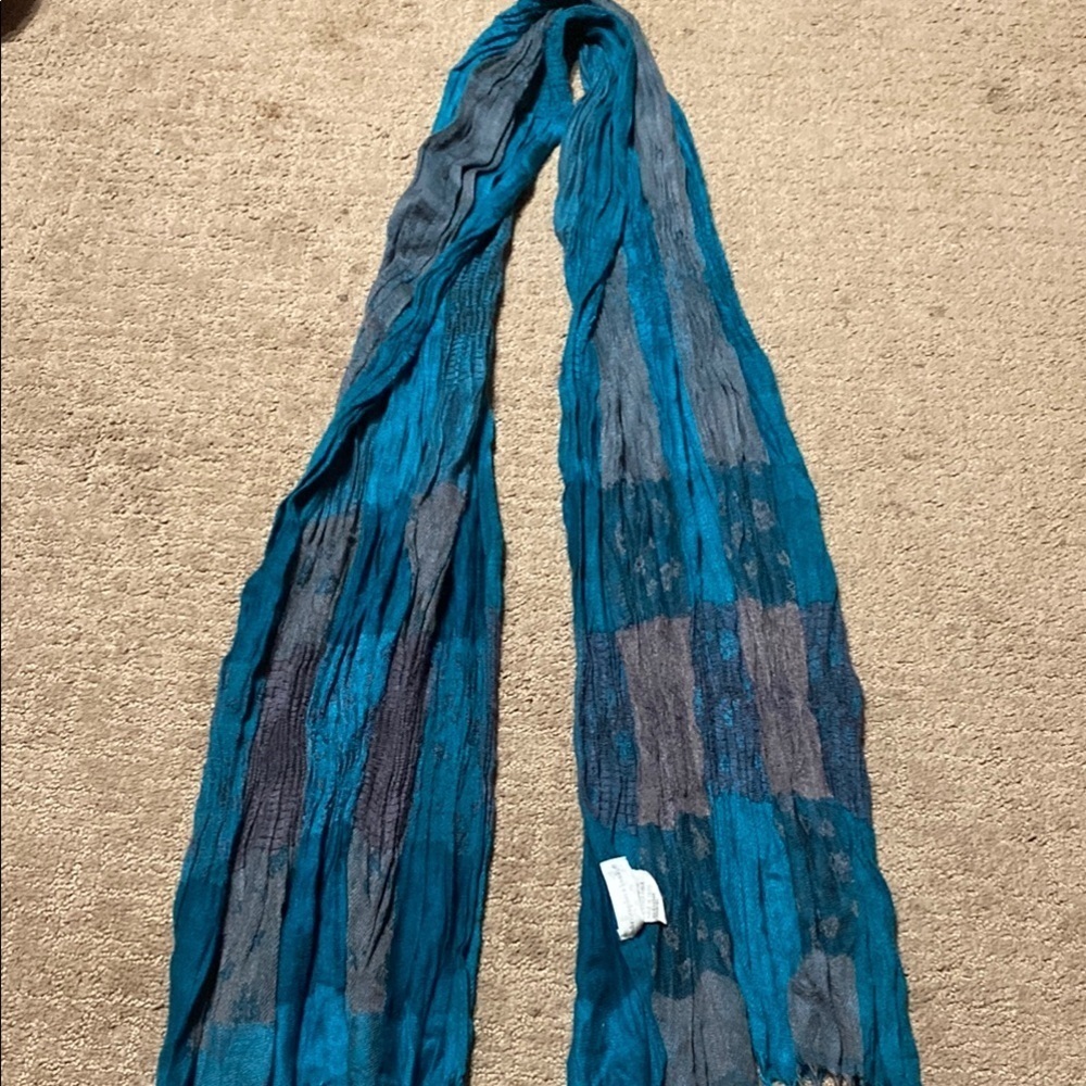 Christopher & Banks Teal and Gray Scarf Summer Fall Lagenlook Office Spring